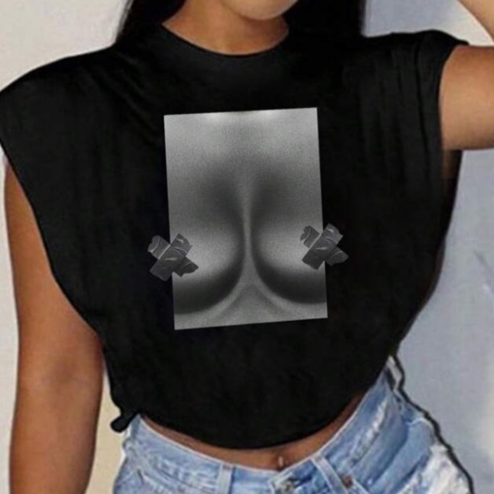 Pattern Loose Fit Crop Top T-Shirt For Women, Summer